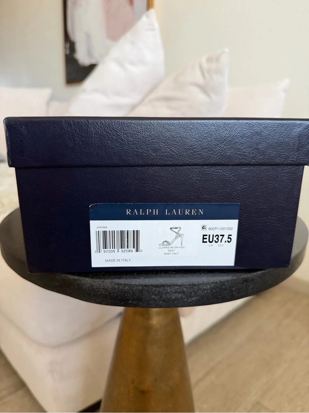 RALPH LAUREN COLLECTION CLARKE 95MM CALFSKIN SANDAL IN LUX NAVY